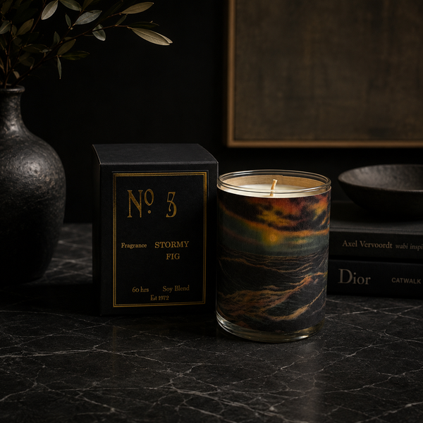 No 5 Stormy Fig Wood Wrapped Candle