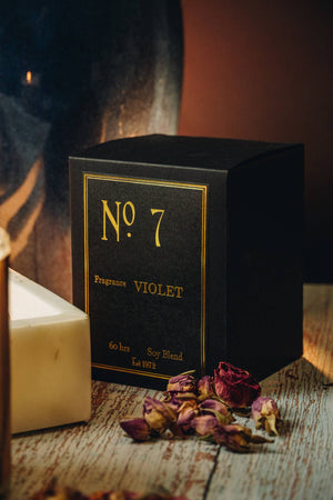 No 7 Violet Wood Wrapped Candle