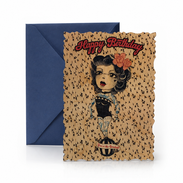 Wood Card - Tattoo Lady