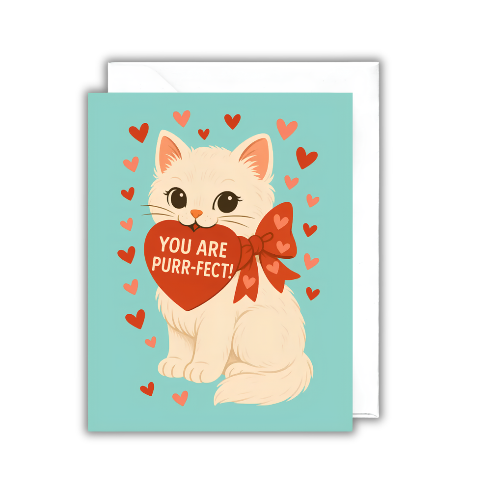 You Are Purr-fect! Valentine Cat Card, Cute Love Greeting